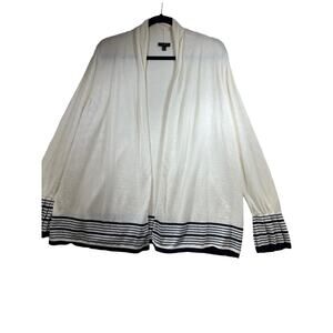 Talbots Cream Navy Stripe Pleated Cashmere Cardigan Sweater Women XLP XL Petite